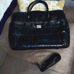 Bueno Black Croc-Embossed Laptop Bag